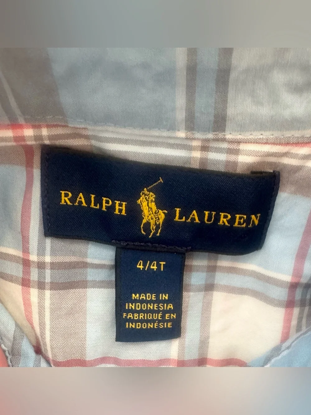 Ralph Lauren Sz 4T Boys Plaid Button-Down Shirt Long-Sleeve Blue White Button-Up